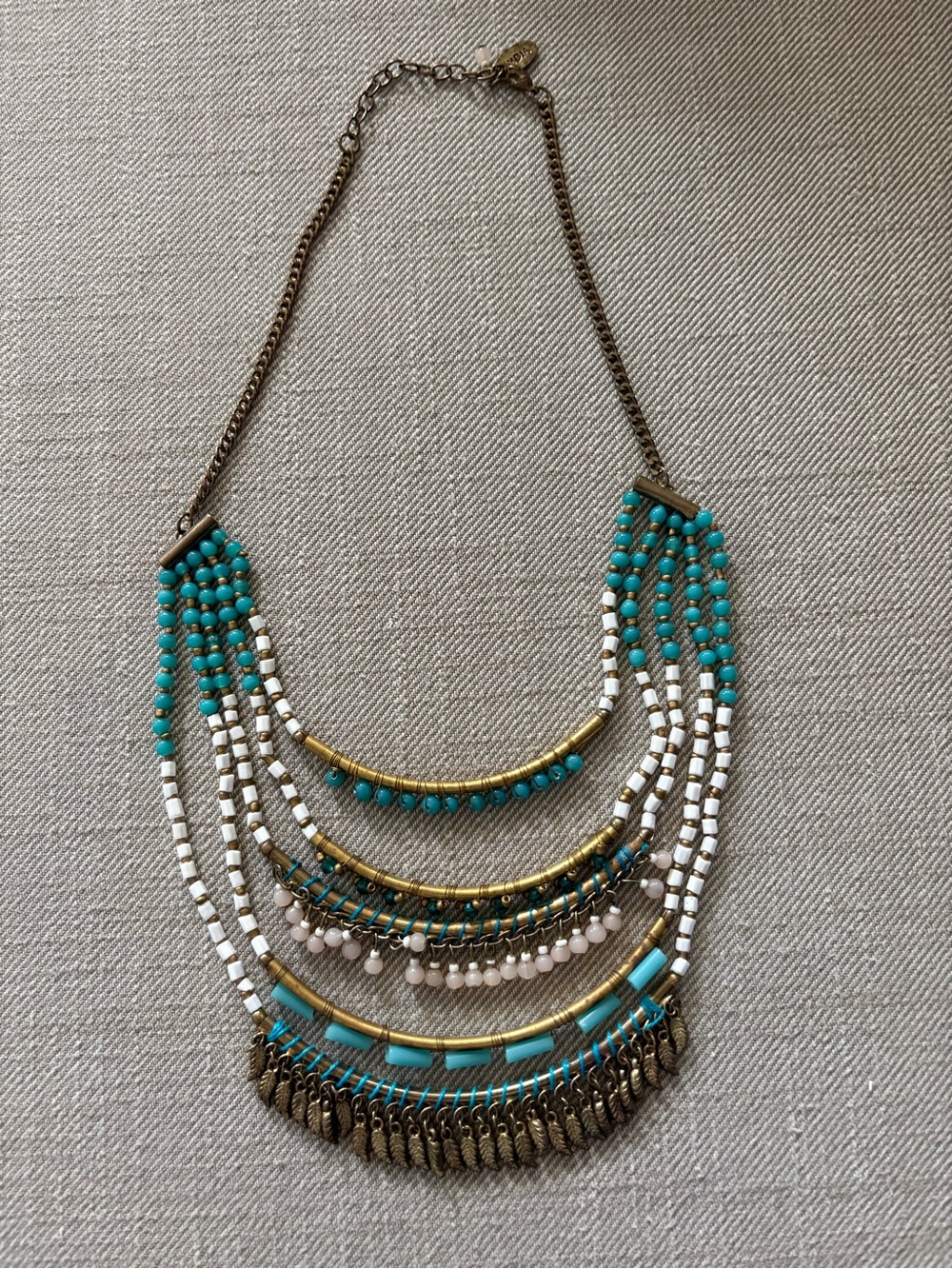 Tanjore India Beaded Multistrand Adjustable Bib Necklace. GORGEOUS